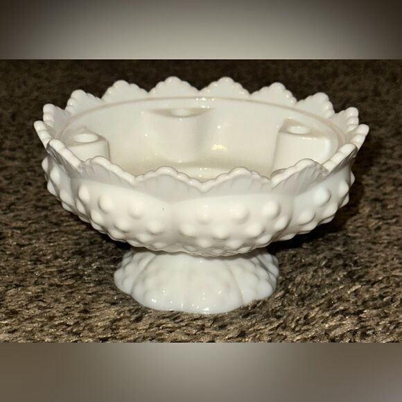 Vintage Fenton Milk Glass Hobnail 6-Hole Pattern‎ 6.5" Centerpiece Candle - Picture 2 of 7